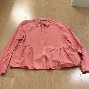 Zara Cotton Pink Peplum Button-Up